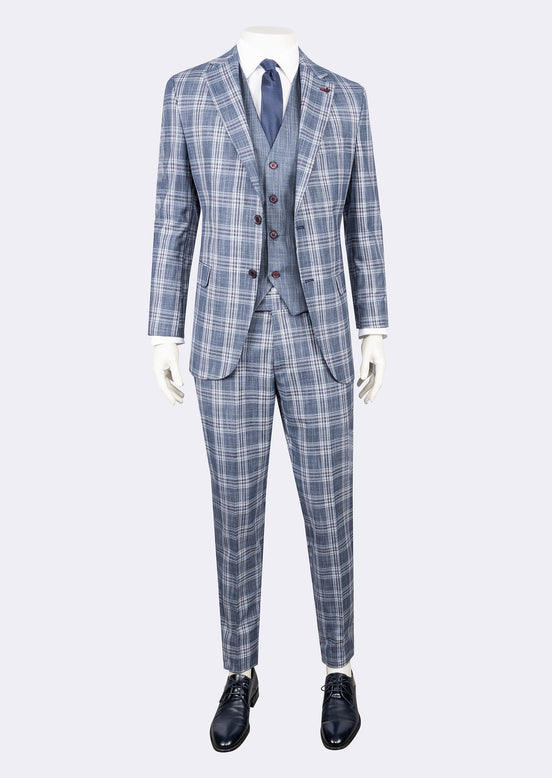 Navy - Burgundy Three-Piece Suit