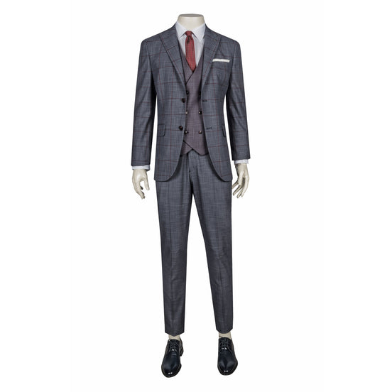 Anthracite - Burgundy Three-Piece Suit