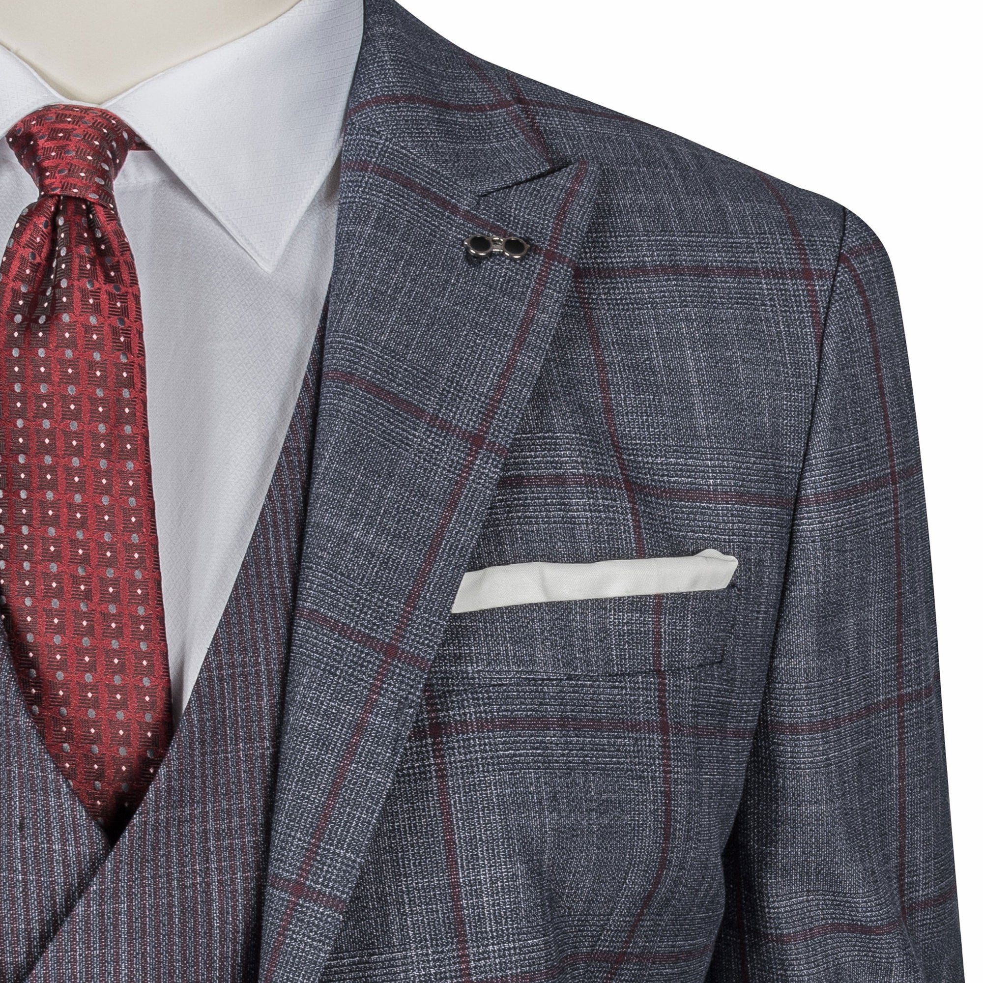 Anthracite - Burgundy Three-Piece Suit