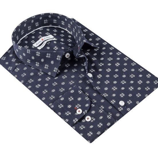 Navy - White Cotton Shirt