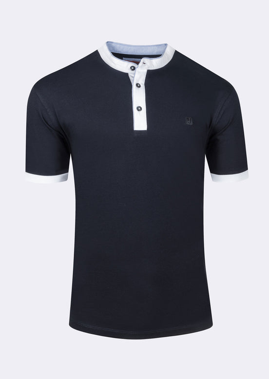 Navy Grandad Collar T-shirt