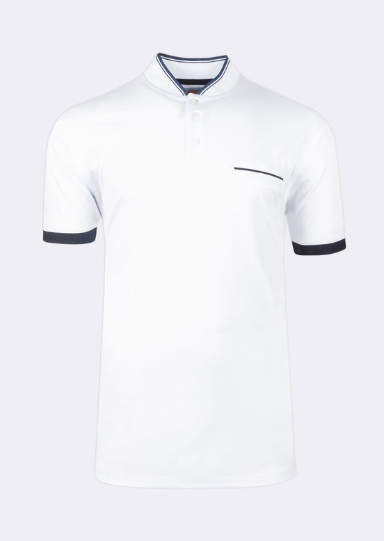 White Grandad Collar T-shirt