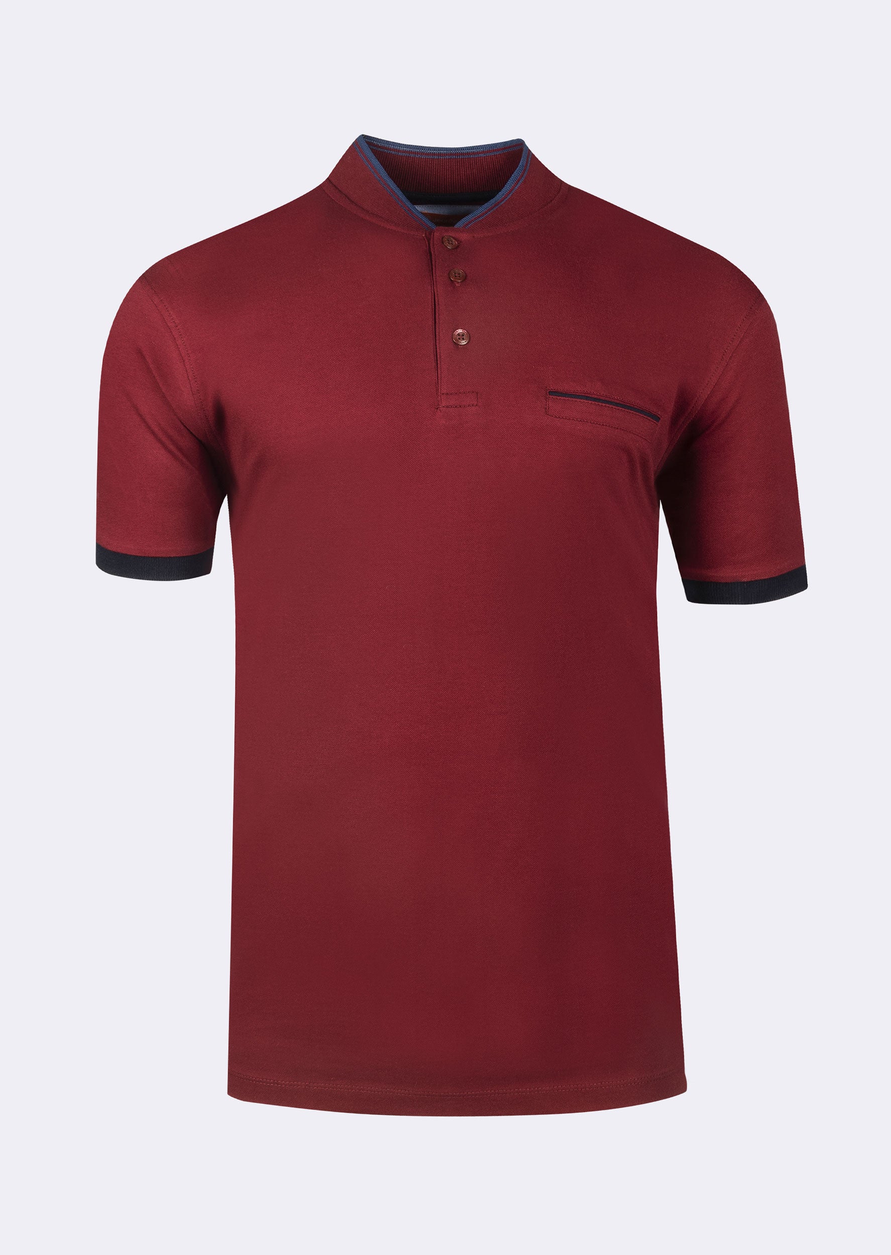 Burgundy Grandad Collar T-shirt