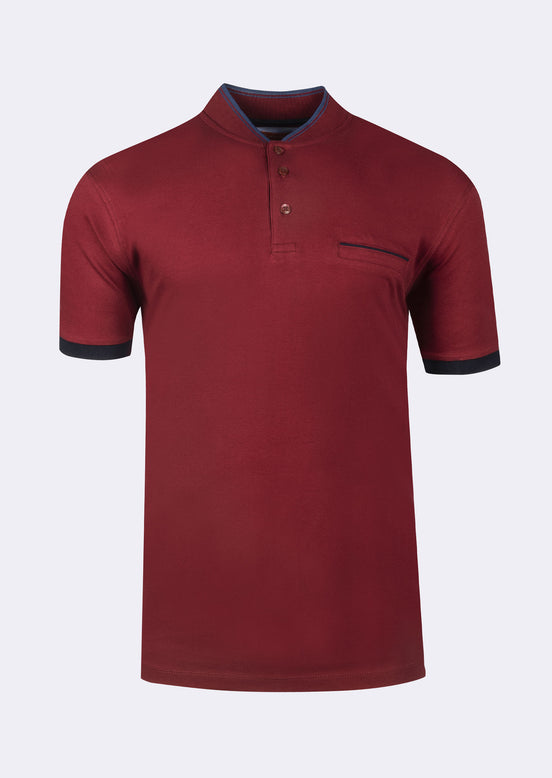 Burgundy Grandad Collar T-shirt