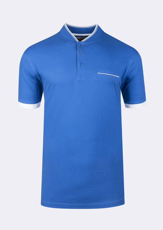 Sax Blue Grandad Collar T-shirt