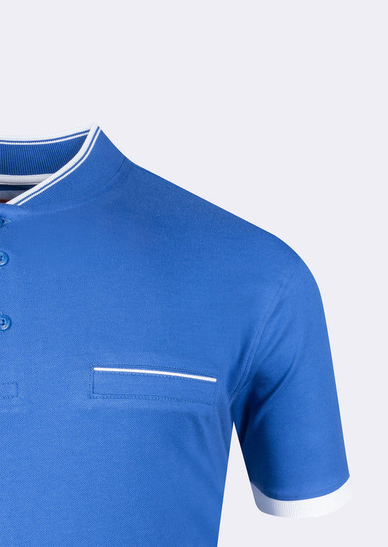 Sax Blue Grandad Collar T-shirt