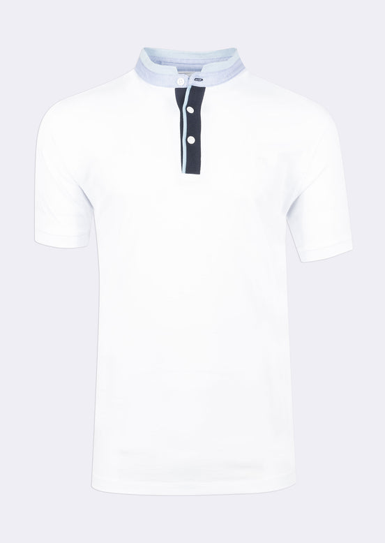 White Grandad Collar T-shirt