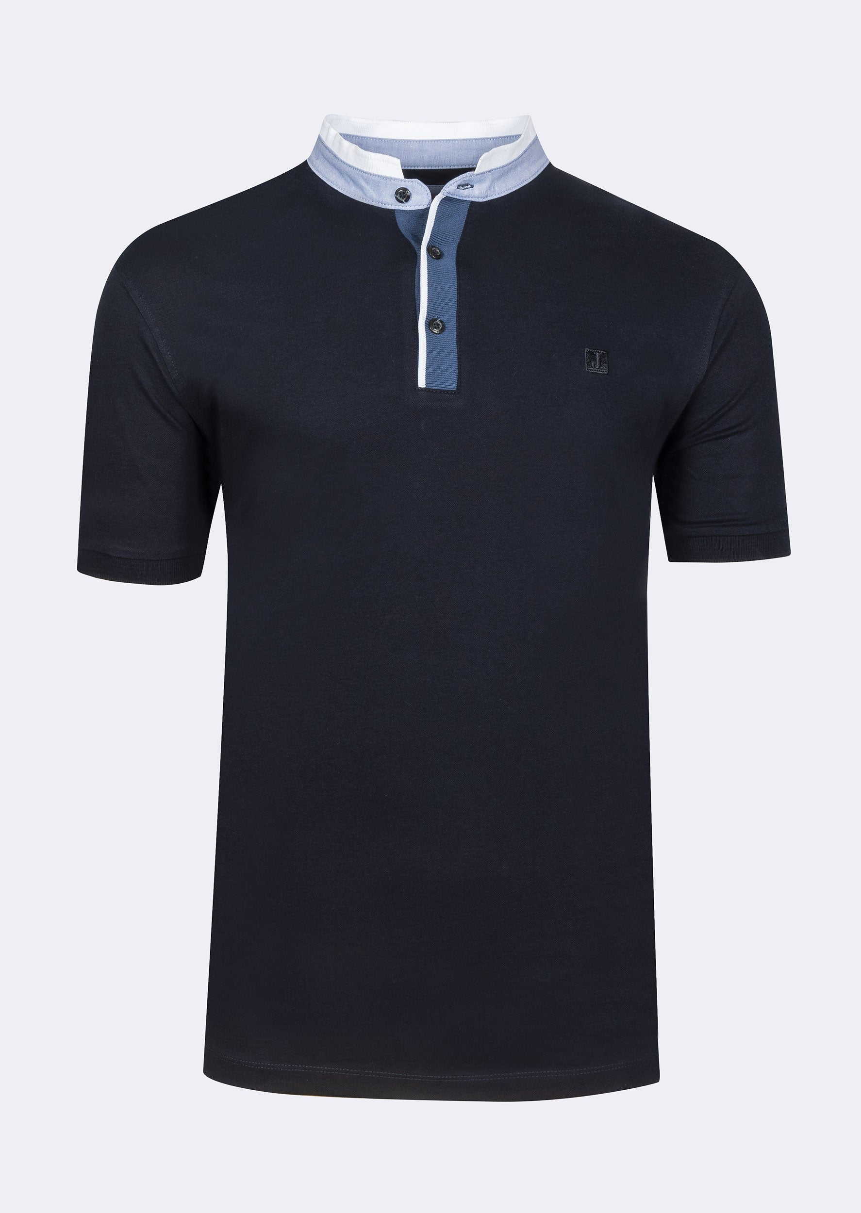 Navy Grandad Collar T-shirt