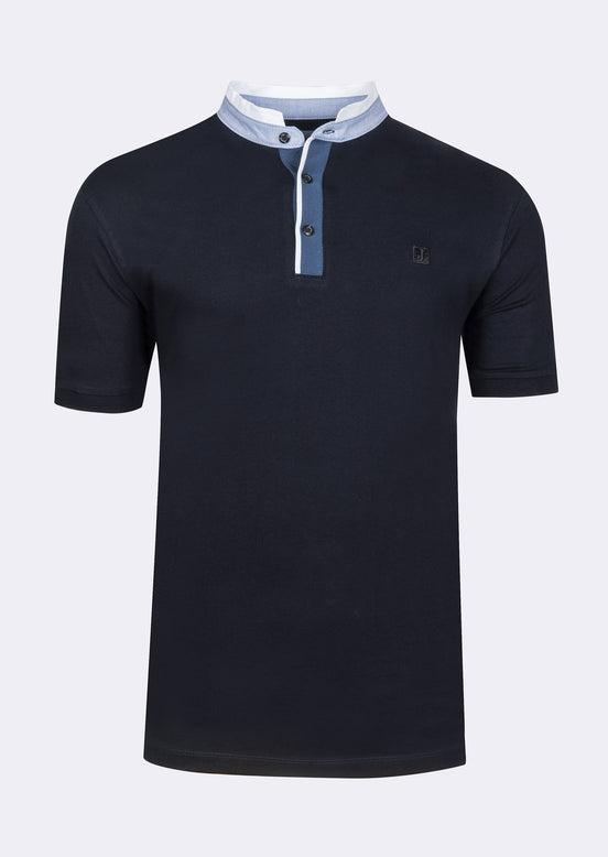 Navy Grandad Collar T-shirt