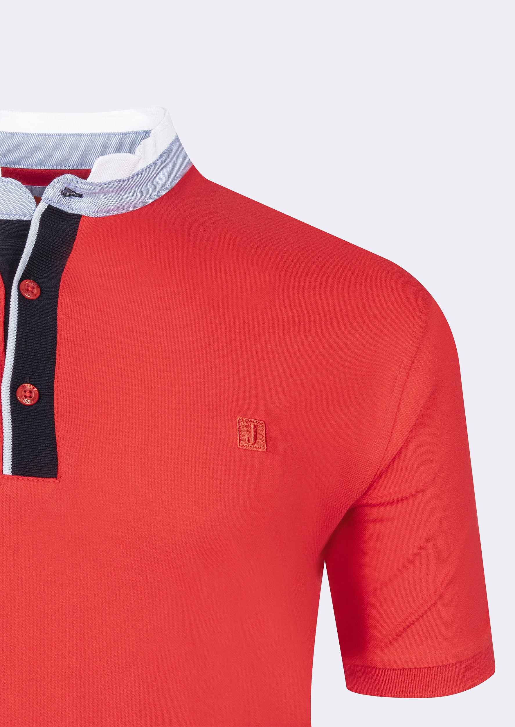 Red Grandad Collar T-shirt