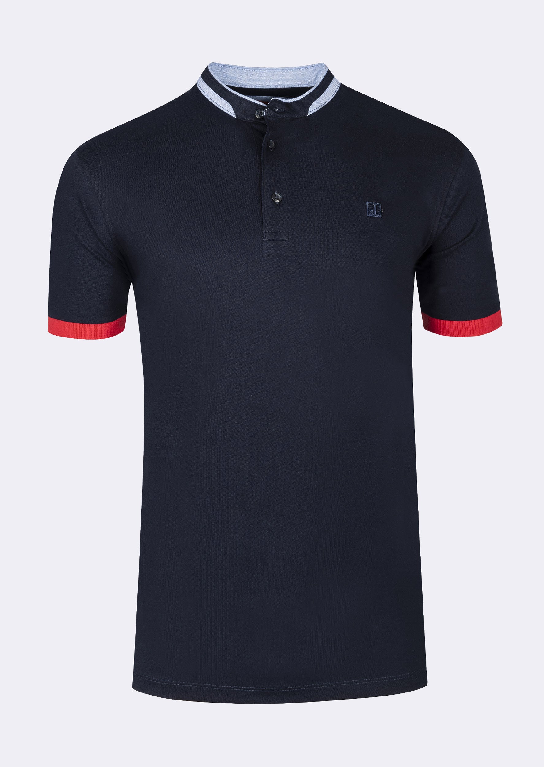 Navy Grandad Collar T-shirt