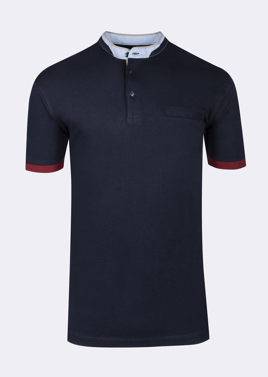 Navy Grandad Collar T-shirt