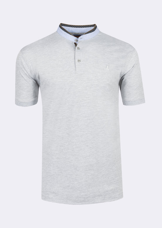 Grey Melange Grandad Collar T-shirt