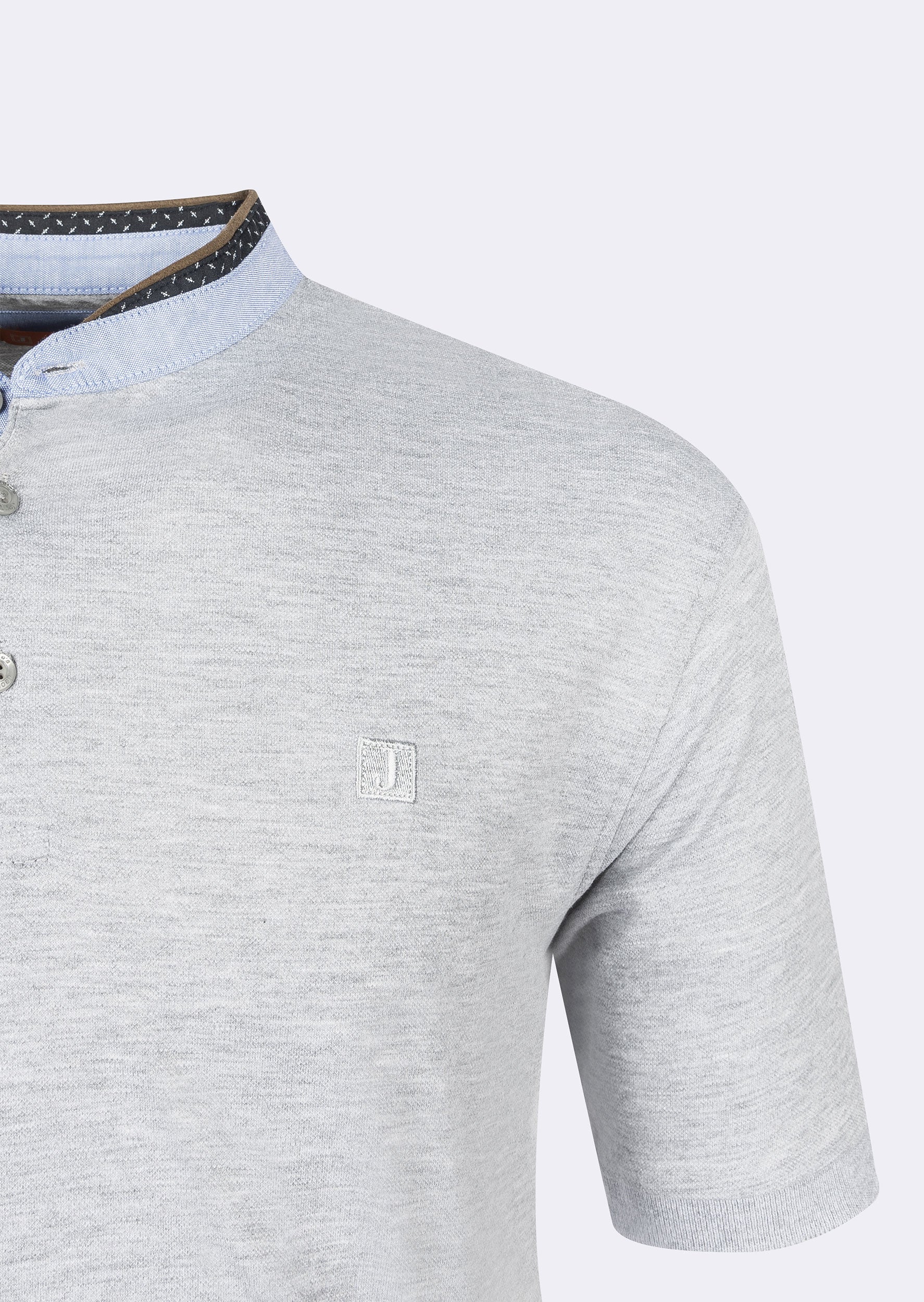 Grey Melange Grandad Collar T-shirt