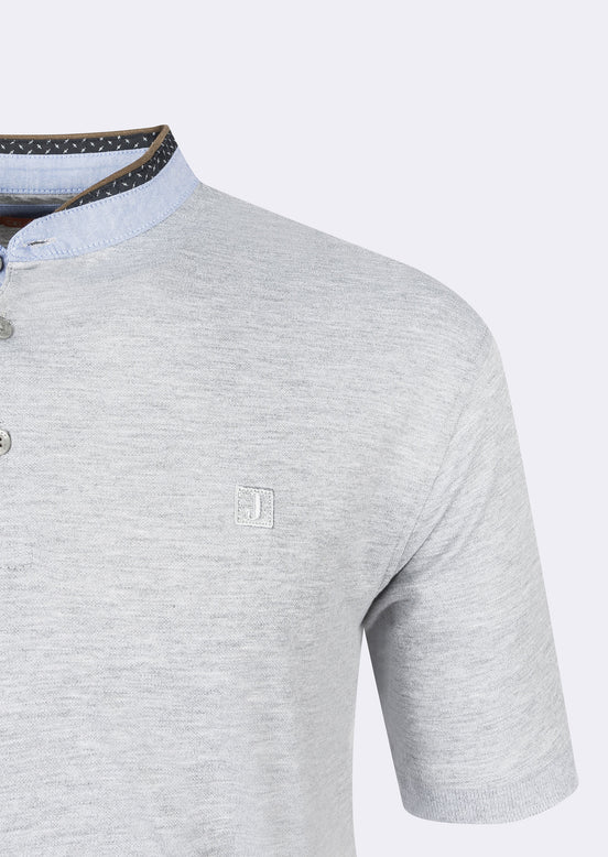 Grey Melange Grandad Collar T-shirt
