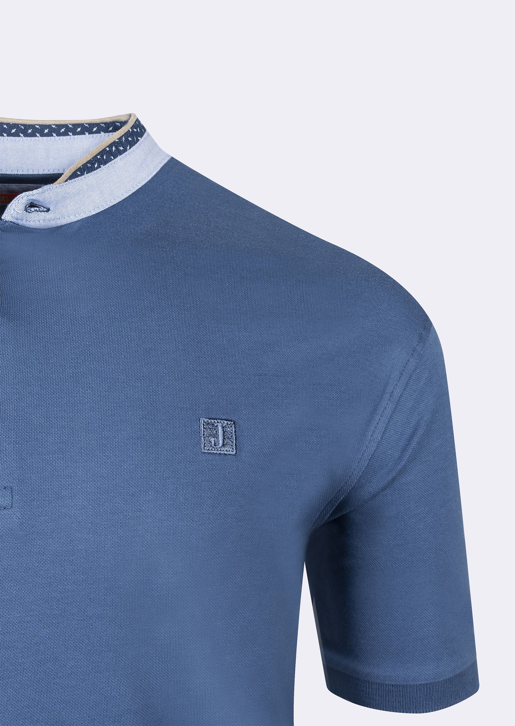 Indigo Grandad Collar T-shirt