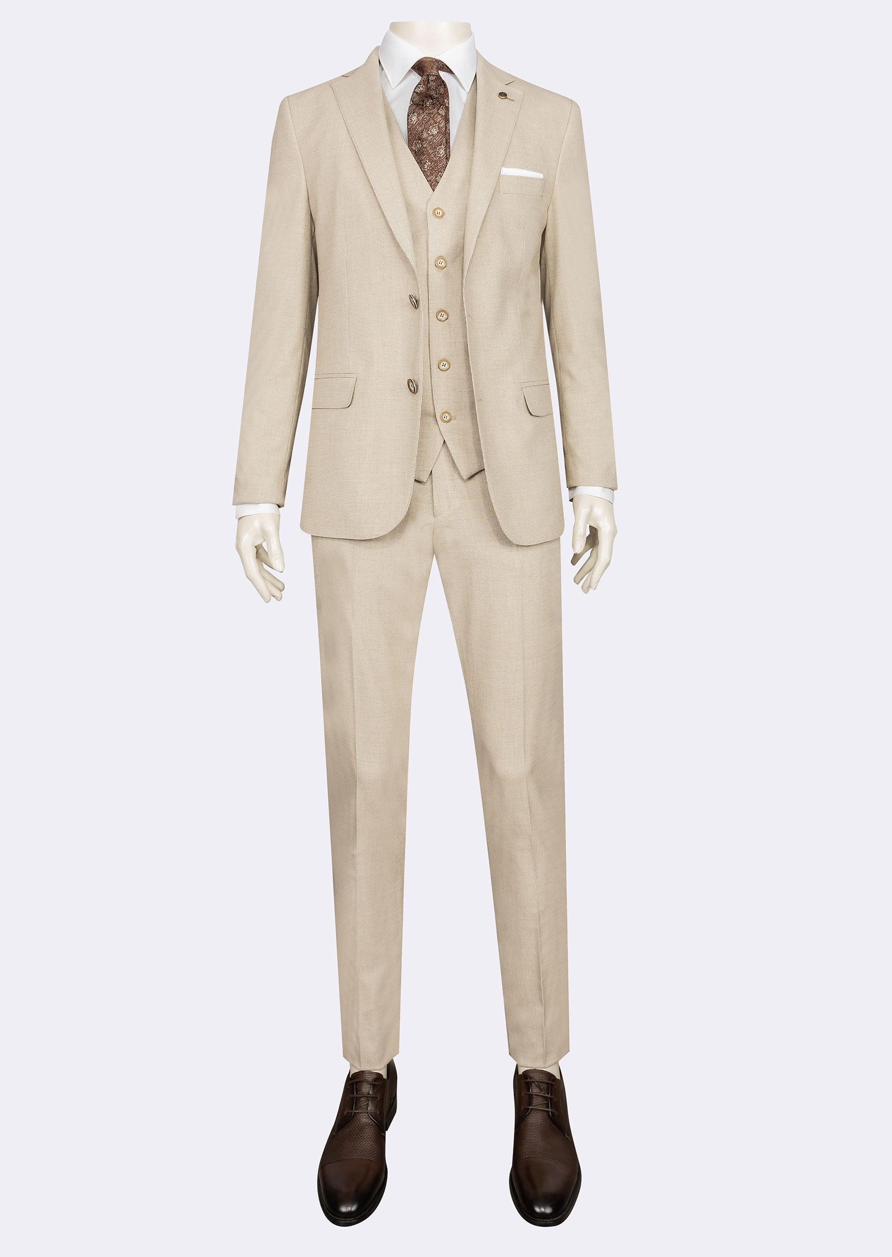 Beige Three-Piece Suit