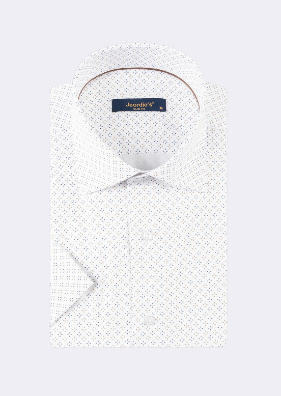 White - Brown Short Sleeve Shirt