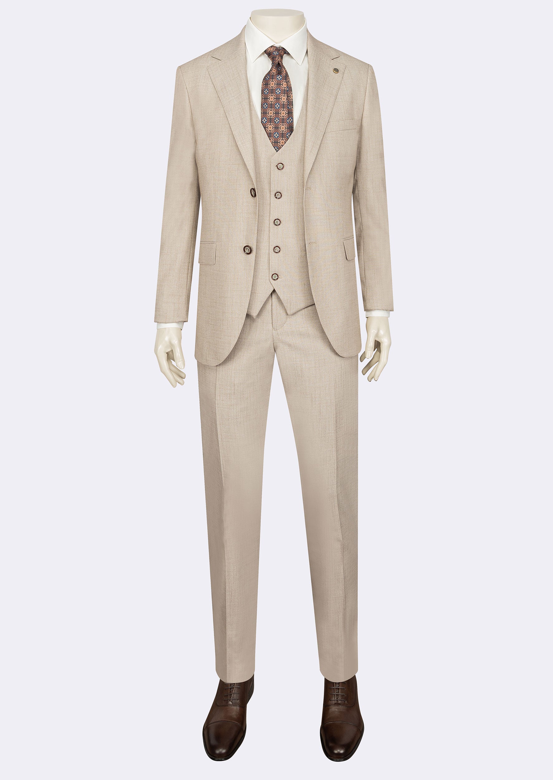 Beige Three-Piece Suit