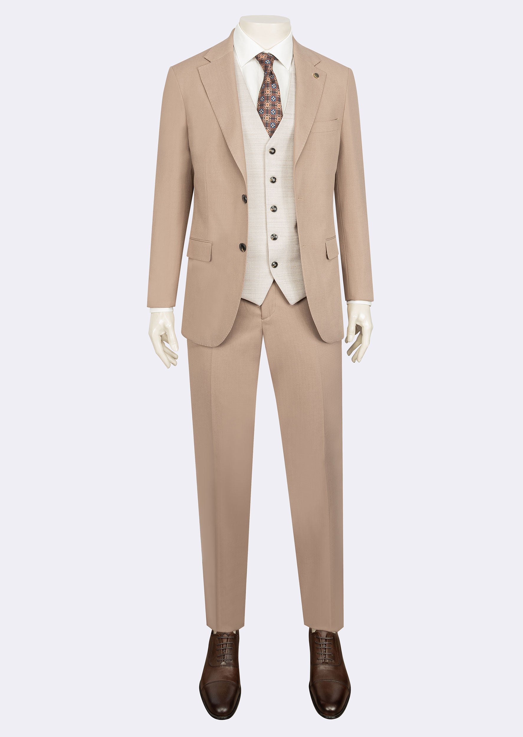 Beige Three-Piece Suit